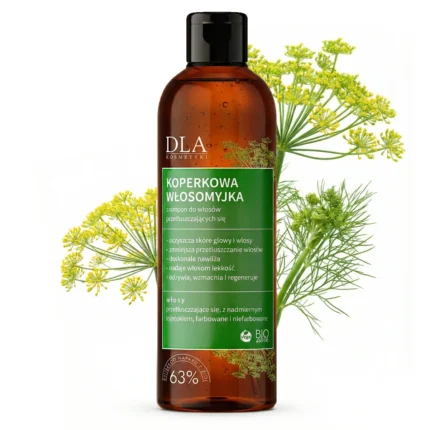 Koperkowa Włosomyjka szampon DLA Kosmetyki na tle świeżego kopru włoskiego