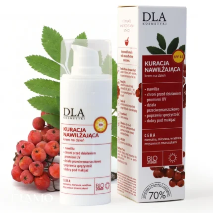 kuracja nawilżająca krem na dzień z filtrem SPF 15 i świeżą jarzębiną – opakowanie i airless