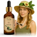 Naturalny olej z awokado Bio Olja – nierafinowany BIO, kobieta w kapeluszu z awokado, idealny na lato do skóry i włosów