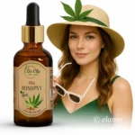 Naturalny olej konopny Bio Olja – nierafinowany BIO, kobieta w kapeluszu z liściem konopi, idealny na lato do skóry i włosów