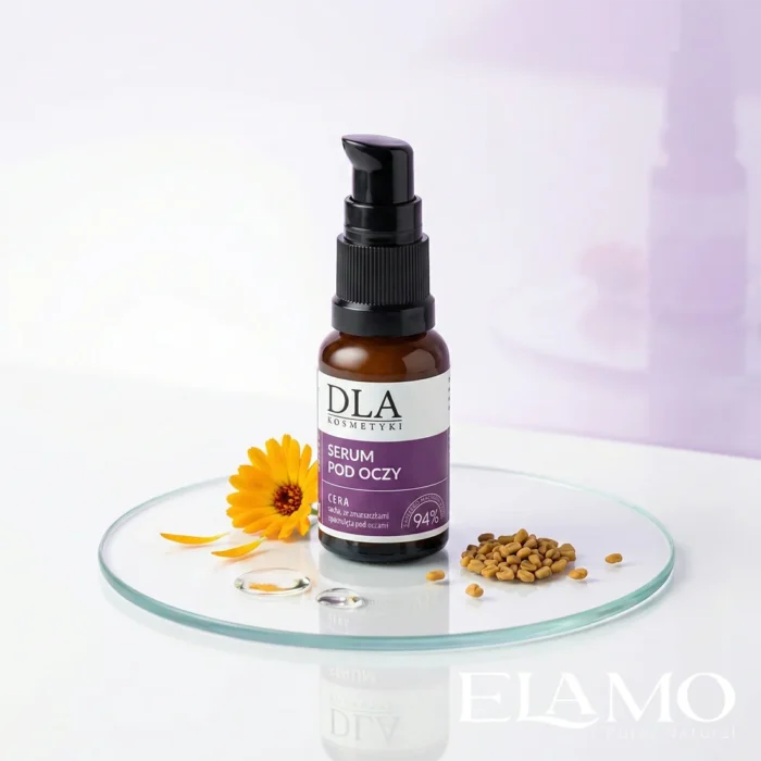 Serum pod oczy Kosmetyki DLA na sterylnej szklanej podstawce z nasionami
