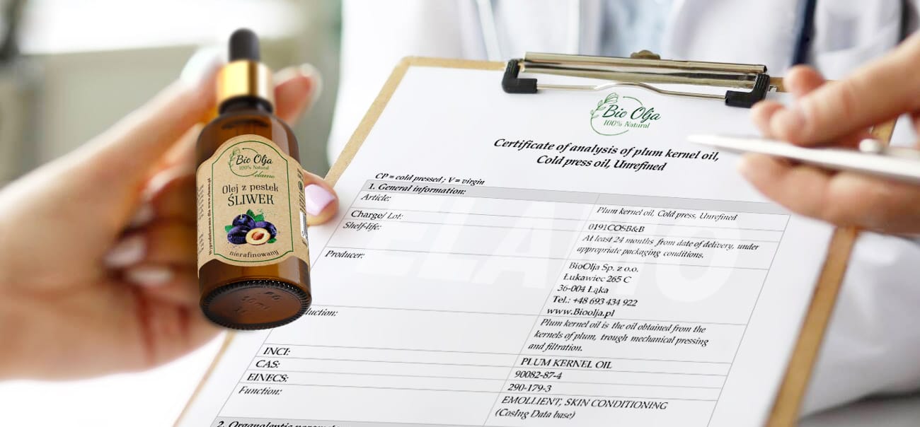 CoA certyfikat olej z pestek śliwek