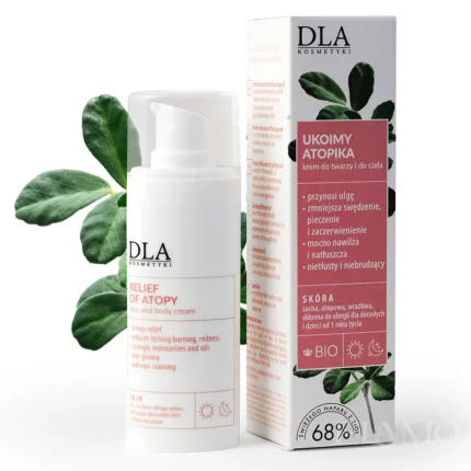 Ukoimy Atopika Krem, butelka i kartonik ziołowego kremu na AZS na jasnym tle