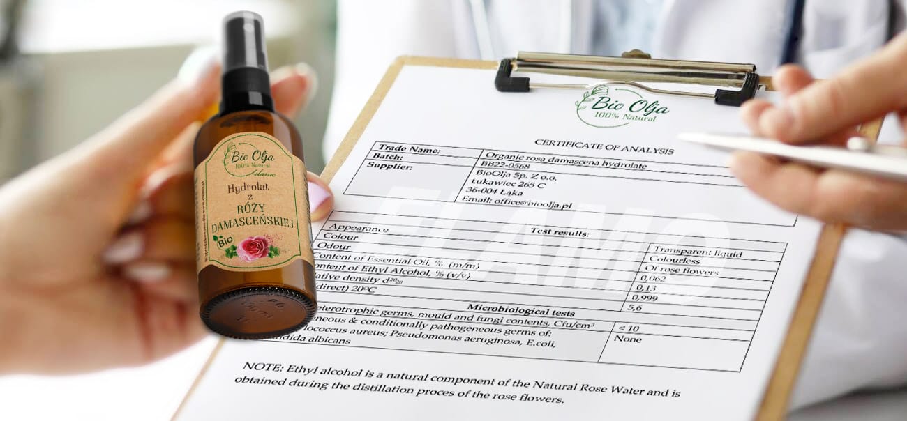 certyfikat CoA hydrolatu z róży damascenskiej
