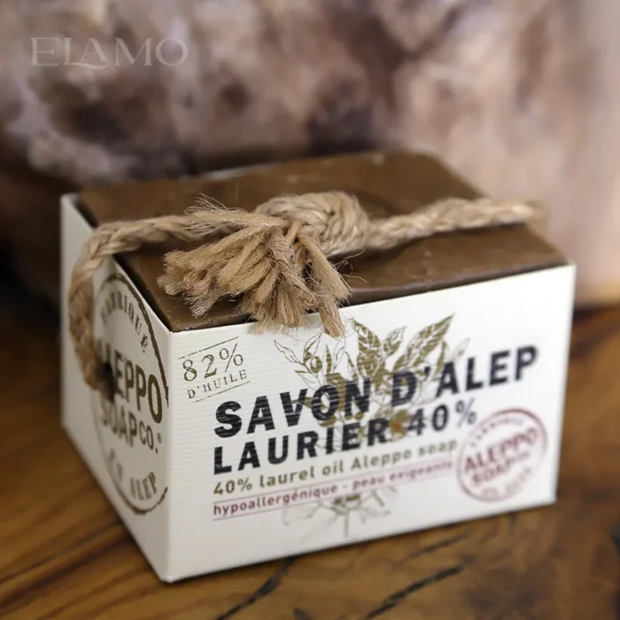 mydło aleppo 40% oleju laurowego ze sznurkiem w estetycznym opakowaniu