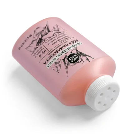 Różany puder mineralny do ciała Arganove 80 g – opakowanie z widocznymi otworami dozownika