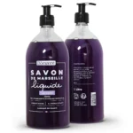 Naturalne mydło marsylskie lawendowe w płynie Bômance 1L – klasyczne francuskie mydło o relaksującym zapachu lawendy, 98% składników pochodzenia naturalnego, idealne do codziennej pielęgnacji ciała i rąk.