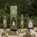 Linia produktów Cèdre MIDI AU LEVANT od Tadé Méditerranée – dyfuzor zapachowy, świeczka i odświeżacz powietrza z orientalnym aromatem drzewa cedrowego, na tle lasu cedrowego