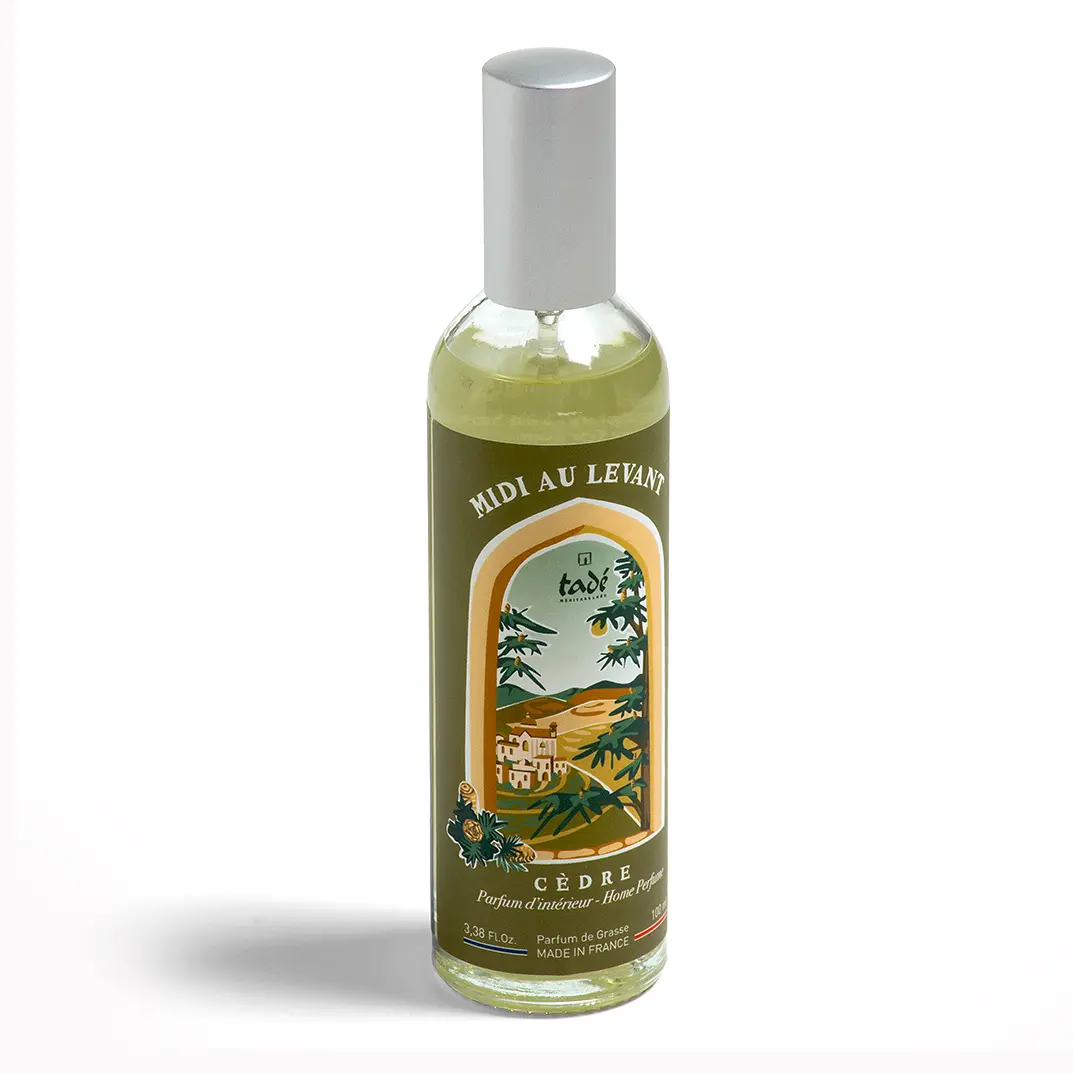 tade-spray-midi-au-levant-cedre-100ml Odświeżacz powietrza drzewo cedrowe Midi au Levant Cedr 100 ml - Spray do Wnętrz o zapachu inspirowanym orientalnymi lasami cedrowymi Lewantu, naturalne składniki, buteleczka z atomizerem.
