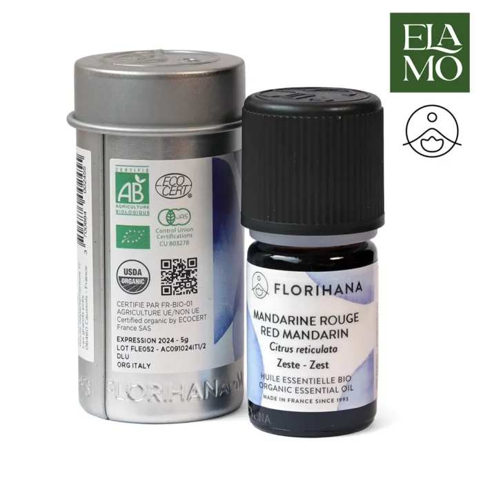 Butelka olejku mandarynkowego Florihana 5g z metalowym opakowaniem – certyfikowany olejek eteryczny Citrus reticulata