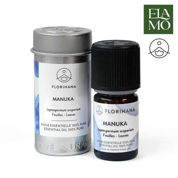 Olejek Manuka Florihana 100% czysty – butelka i aluminiowy pojemnik