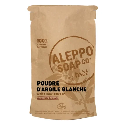 „Ekologiczna glinka biała kaolinowa Ecocert Cosmos w papierowym opakowaniu w duchu zero waste