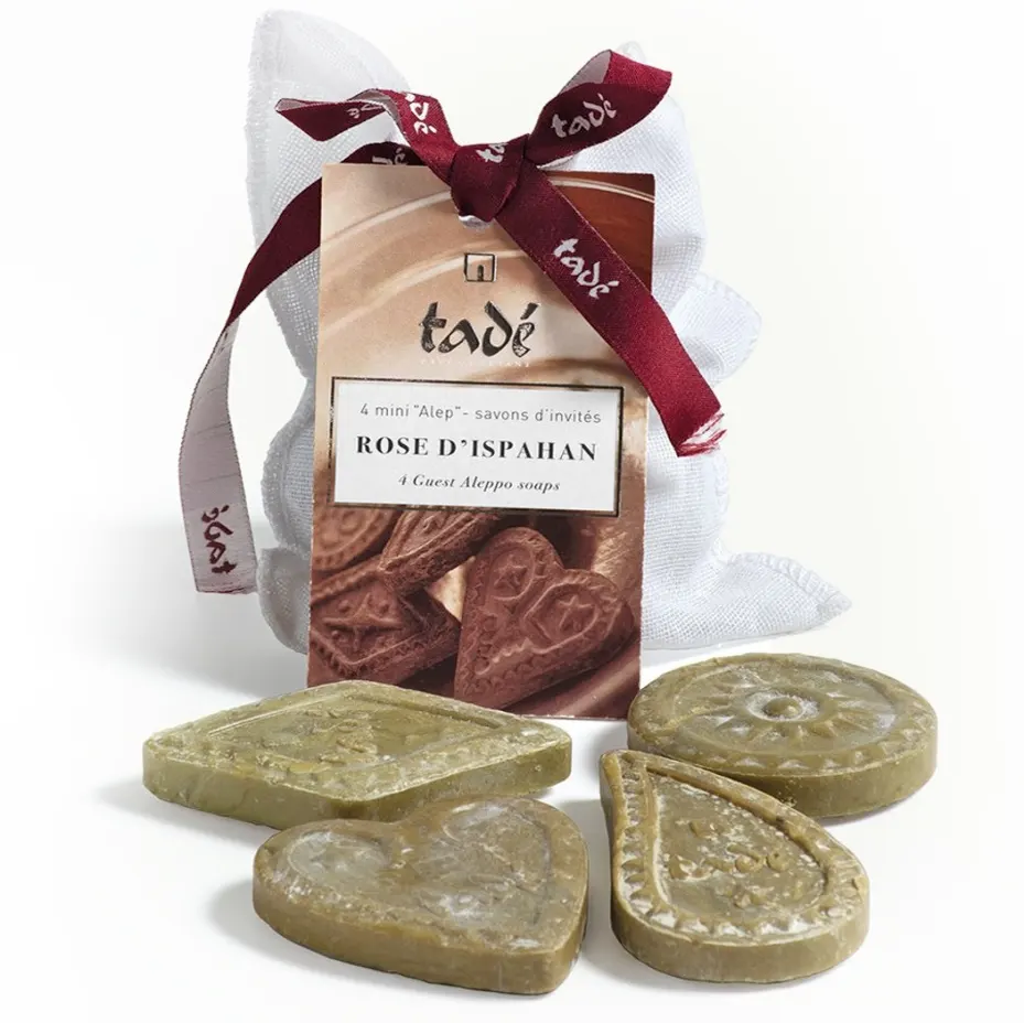 mydelka-aleppo-rozane różane mydełka aleppo zestaw 4×20g w bawełnianym woreczku