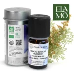 buteleczka olejku z bylicy białej z opakowaniem z certyfikatami jakości Ecocert JAS Florihana