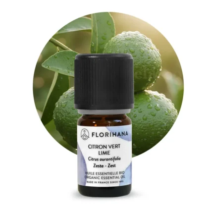 Butelka olejku eterycznego z limonki Florihana 5 ml – Citrus aurantifolia, tłoczony ze skórek owoców