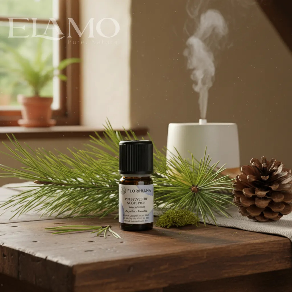 olejek sosnowy florihana przy dyfuzorze w wiejskiej chacie igliwie i szyszka