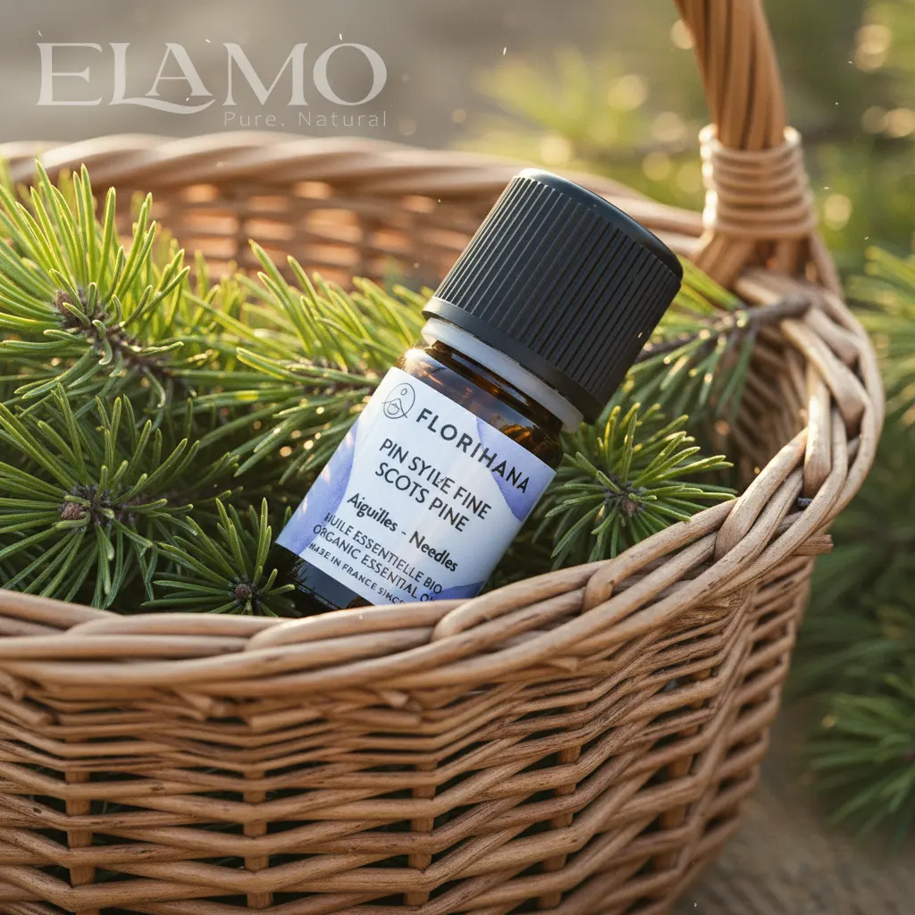 olejek sosnowy florihana w koszyku wiklinowym z igliwiem