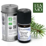 olejek sosnowy florihana packshot z metalowa puszka i logo elamo