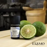 Olejek bergamotowy BIO Florihana — Citrus aurantium bergamia, na tle świeżych owoców bergamotki w saunie suchej