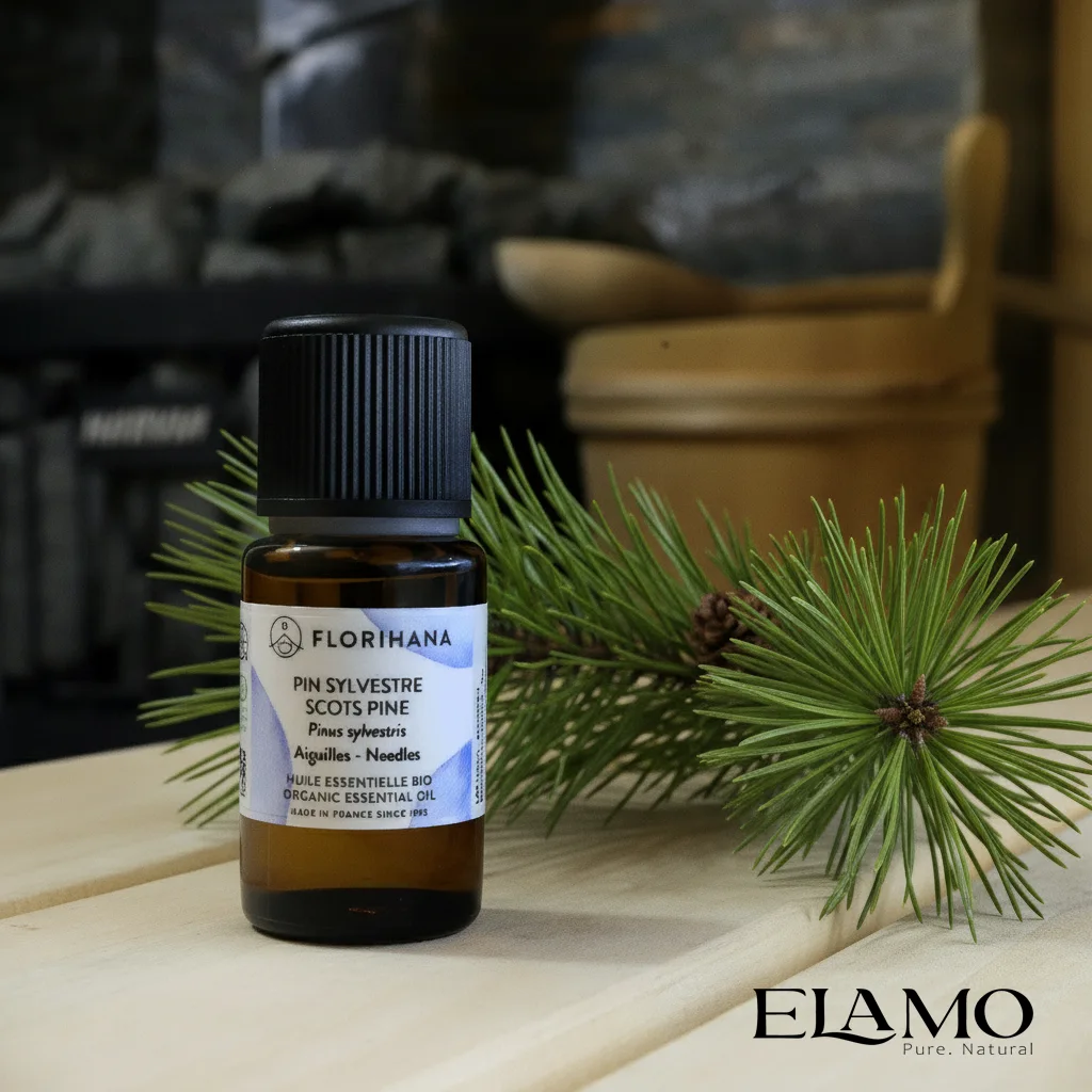 Olejek sosnowy (Pinus sylvestris) Florihana na ławie sauny – leśny, żywiczny aromat; naturalny olejek do sauny fińskiej.