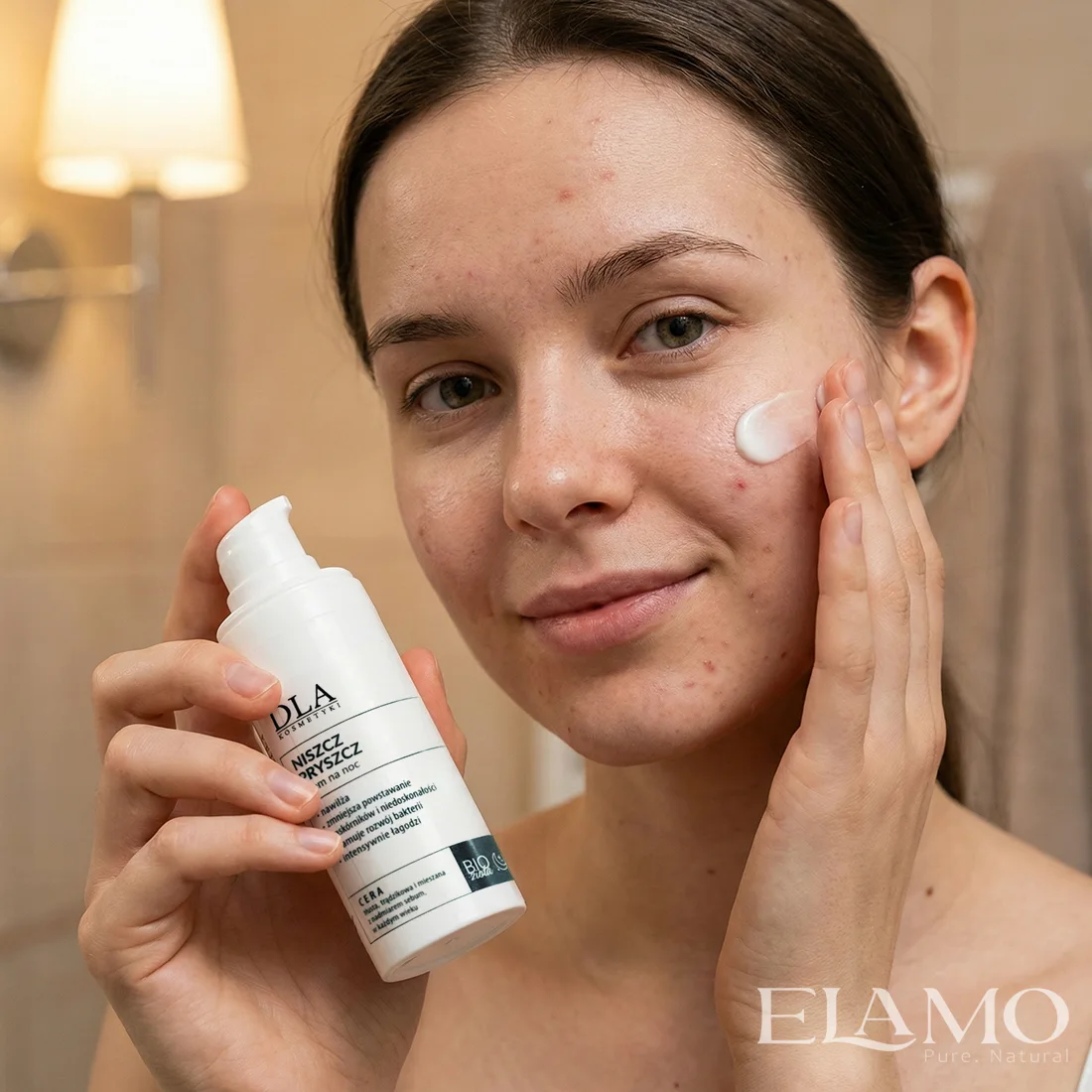 Niszcz Pryszcz krem na noc DLA Kosmetyki – aplikacja na twarz, pielęgnacja skóry z niedoskonałościami