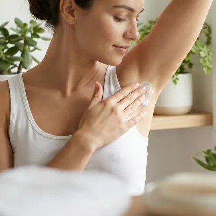 Aplikacja naturalnego dezodorantu w kremie pod pachami – delikatna pielęgnacja