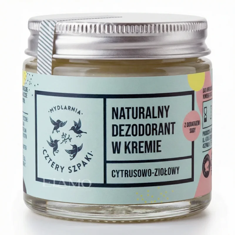Naturalny dezodorant w kremie cytrusowo-ziołowy Cztery Szpaki – szklany słoik 60 ml