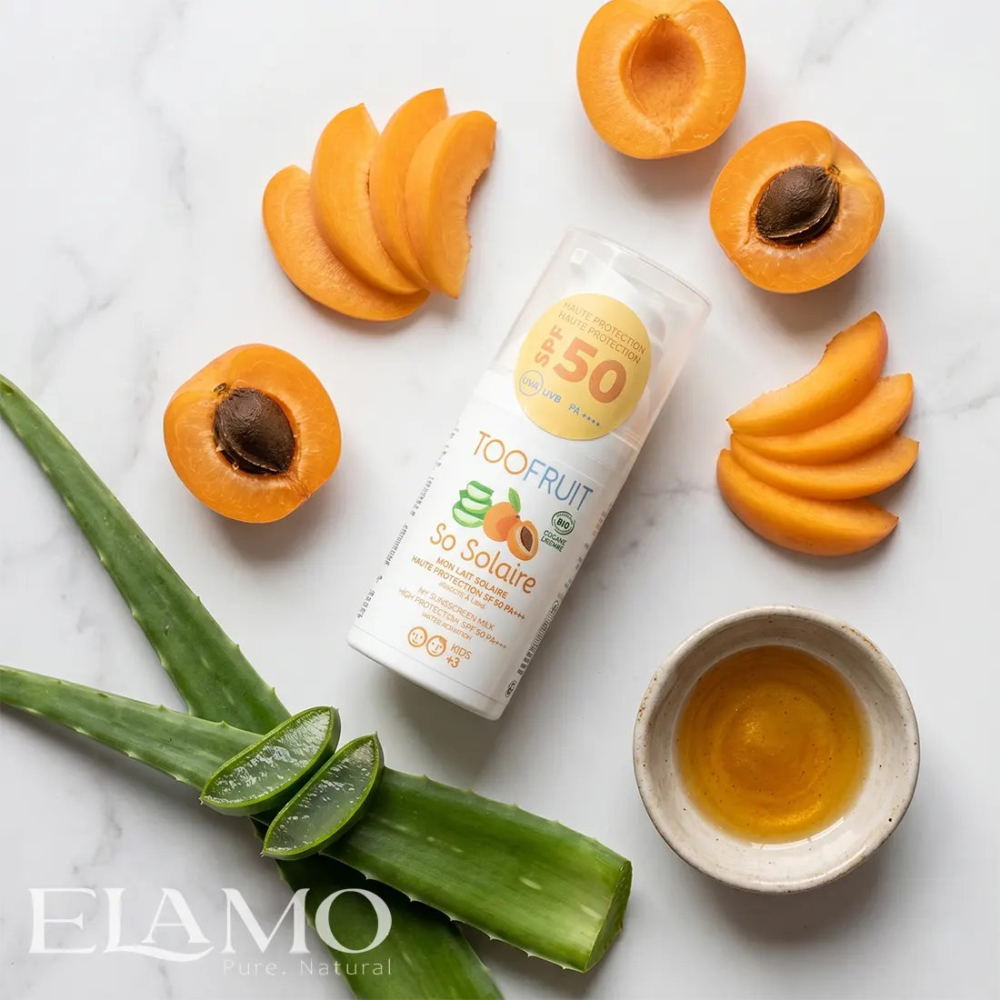Aloes BIO i morela BIO przy mleczku przeciwsłonecznym SPF50 TOOFRUIT