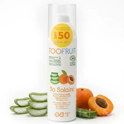 Mleczko przeciwsłoneczne dla dzieci SPF50 TOOFRUIT So Solaire 100ml na białym tle
