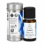 CLARUS Florihana — bursztynowa buteleczka obok srebrnej aluminiowej tuby